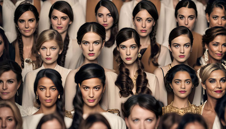 A group of diverse women with glamorous makeup and fashion, looking directly at the camera with captivating expressions. This photo captures the essence of beauty, style, and confidence.の写真素材