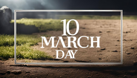 The image shows a text on a blurry background that is depicting March 10.の写真素材