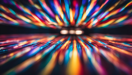 Abstract image of colorful light streaks creating a dynamic and vibrant design.