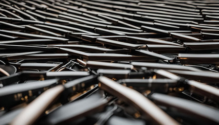 A close-up shot of a pattern of black and brown objects creating an abstract and geometric compositionの写真素材