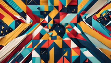 A vibrant abstract geometric pattern with a variety of colors and shapes, created with 3D elements.の写真素材