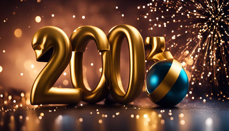 A festive image for the new year, 2023, featuring shiny gold numbers and a sparkly, festive backgroundの写真素材