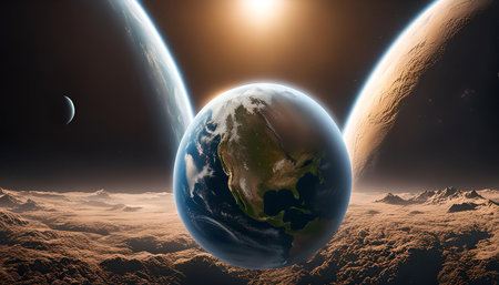 A mesmerizing view of Earth from space, showing the planet's intricate beauty against the vast...