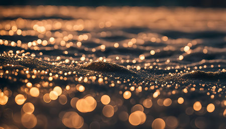A close-up shot of golden bokeh lights, creating a sparkling and warm backdrop.の写真素材