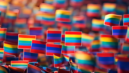 A mesmerizing display of rainbow flags, symbolizing unity, love, and acceptance within the LGBTQ+ community.の写真素材