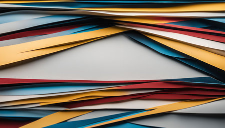A close-up of colorful paper stripes arranged in an abstract pattern, creating a geometric and visually appealing background.の写真素材