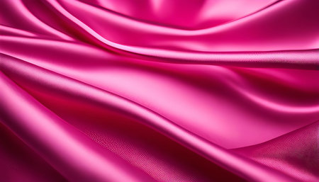 A close-up photo of a pink satin fabric draped in soft waves, creating an elegant and luxurious texture.の写真素材