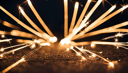 Close-up of a lit sparkler creating bright light trails, capturing the essence of celebration and joy.の写真素材