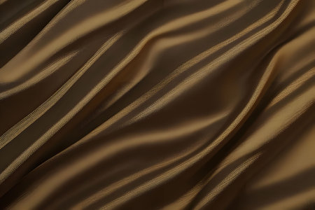 Close-up of luxurious brown silk fabric with elegant drapes and subtle sheen.の写真素材