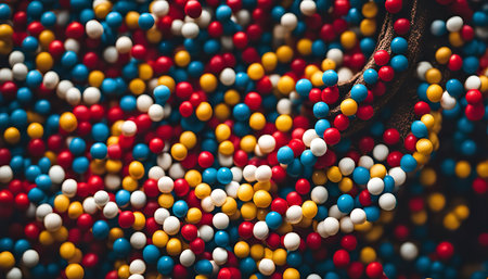 A close-up photo of colorful candy sprinkles, creating a vibrant and playful visual. The sprinkles are scattered in a random pattern, creating a colorful and inviting backdrop.の写真素材