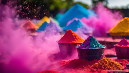 A captivating image capturing the essence of Holi, a vibrant Hindu festival celebrated in India with colored powder and joy. The image showcases a variety of colors and the spirit of the celebration.の写真素材