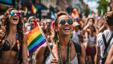 A joyful scene at a pride parade, capturing the spirit of acceptance, love, and unity.の写真素材