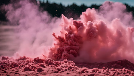 A vibrant pink cloud explosion in a dramatic display of color and motion.の写真素材