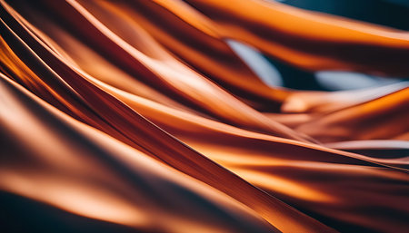 Close up of a smooth orange fabric texture with waves and folds. The fabric is soft and flowing, creating an abstract pattern.の写真素材