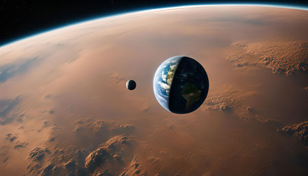 A breathtaking view of Earth from space, showing the planet's beauty against a backdrop of stars and...