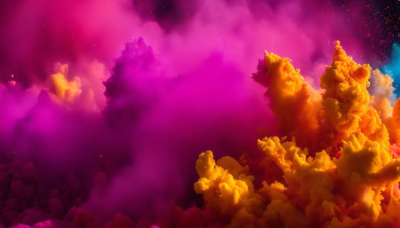 A vibrant abstract image with burst of colors resembling clouds with shades of pink, yellow, orange, blue and green. This abstract image could be used as a background or a part of a designの写真素材