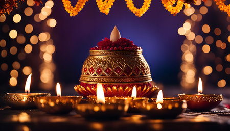 A close-up image of candles lit during the Diwali festival, signifying the triumph of light over...