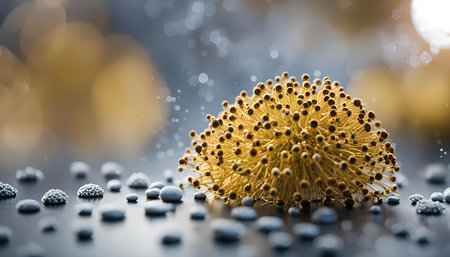 A detailed microscopic image of a cell, showing its complex structure and intricate details. The...