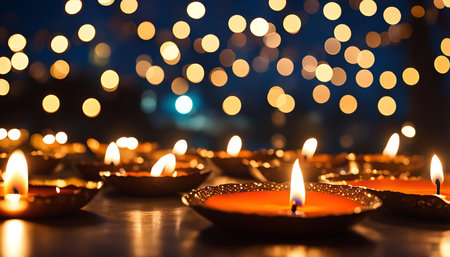 A group of candles lit in the dark, creating a beautiful and serene atmosphere. This image captures the essence of hope and celebration.の写真素材