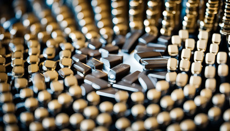 A close-up shot of an abstract pattern formed by black and gold shapes, creating a modern and graphic design with a metallic gleam.の写真素材