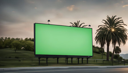 A large blank billboard stands tall by the side of a road, ready to be filled with a new message.の写真素材