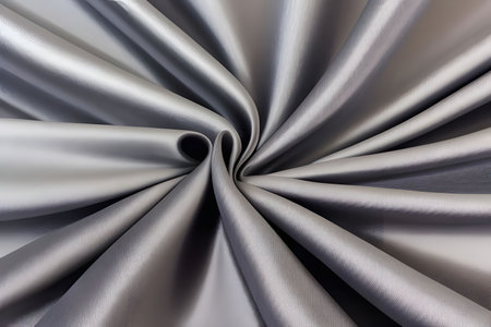 Close-up view of luxurious silver satin fabric. Soft, elegant folds and draping create a smooth and stylish texture.の写真素材