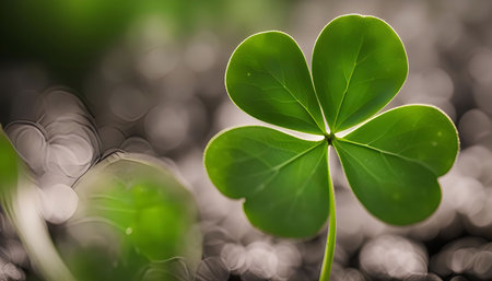 A close-up image of a four-leaf clover, showing its vibrant green color and delicate structure.の写真素材