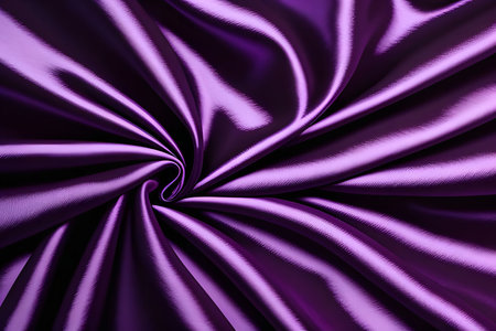 Close-up view of luxurious purple silk fabric with elegant folds and swirls. The rich texture and deep violet hues create a beautiful background.の写真素材