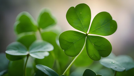 A close-up image of a four-leaf clover, a symbol of good luck and fortune.