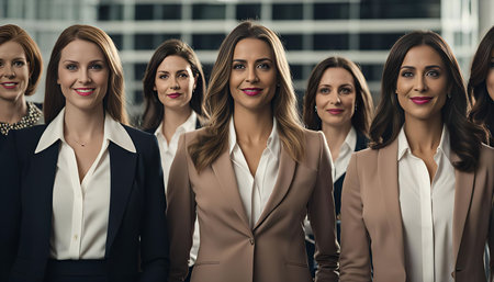 A group of confident businesswomen in suits, looking powerful and ready to achieve their goals together.の写真素材