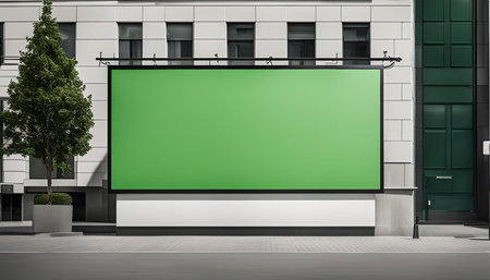 A large blank billboard on a city street, perfect for advertising. The green screen is ready for your message.の写真素材