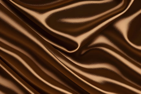 Close-up view of luxurious brown silk fabric with smooth, elegant folds and rich texture.の写真素材
