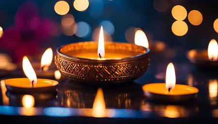 Candles lit for Diwali, a Hindu festival of lights.