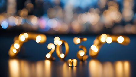 A close-up of the illuminated number '2023' with golden lights, a celebratory and hopeful image for the new year.の写真素材