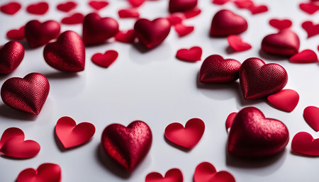 Red hearts on a white background, perfect for Valentines Day. A romantic and festive image.