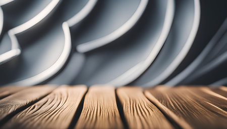 A close-up image of a wooden surface with an abstract background. The image features a blurred,...