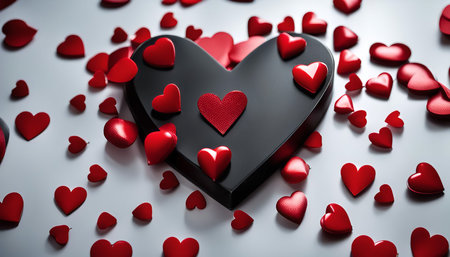 A black heart with red hearts around it for Valentine's dayの写真素材