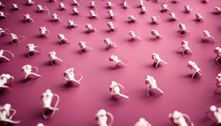 Abstract pattern of white objects on pink background.の写真素材
