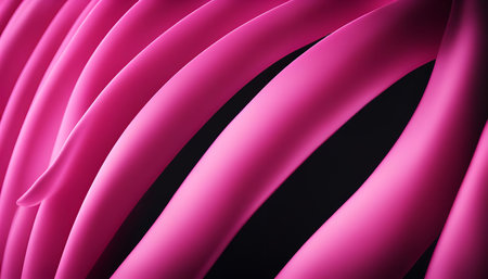 An abstract digital image featuring smooth pink curves against a black backdrop. The curves are vibrant, dynamic, and create a captivating, contemporary aestheticの写真素材