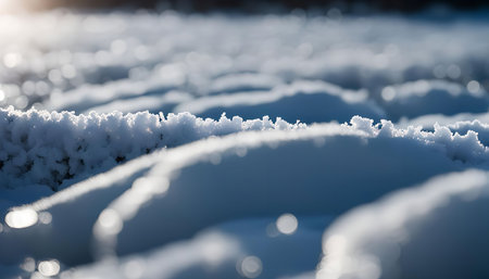 A close up shot of freshly fallen snow showing the intricate textures and the frosty patterns created by the cold temperatures.の写真素材