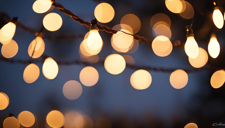 A string of fairy lights twinkling in the darkness, creating a warm and inviting atmosphere.