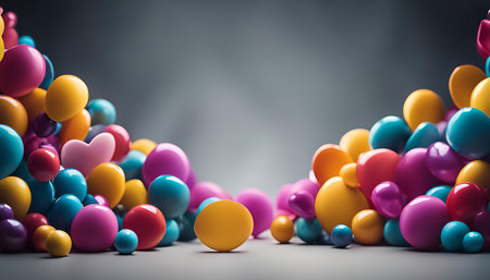 A group of colorful spheres scattered on a gray background, creating a vibrant and abstract...