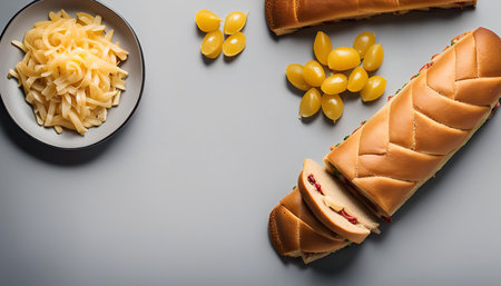 A mouthwatering sandwich with cheese and pickles, a perfect meal for any occasion.