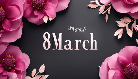 Pink paper flowers surround a message for International Women's Day. A perfect card for celebrating...