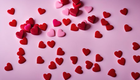 A pink background with scattered red and pink hearts. This simple yet romantic image is perfect for...