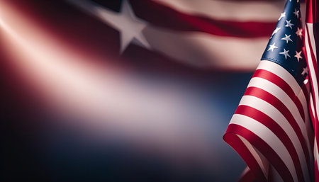 A close-up shot of an American flag with a blurry background.