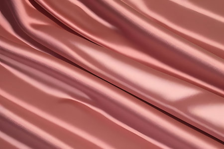 Close-up view of luxurious rose gold satin fabric with soft folds and drapes. Elegant and smooth texture.の写真素材