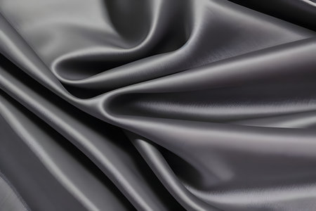 Close-up view of gray satin fabric, showing its elegant drapes and luxurious texture. Ideal as a background or design element.の写真素材