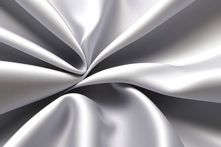 Close-up view of a silver silk fabric with elegant draping and smooth texture. A perfect background for designs.の写真素材