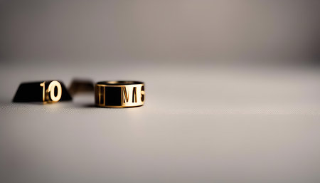 A close-up shot of a gold ring with a black inscription, showing the intricate details and elegant design.の写真素材